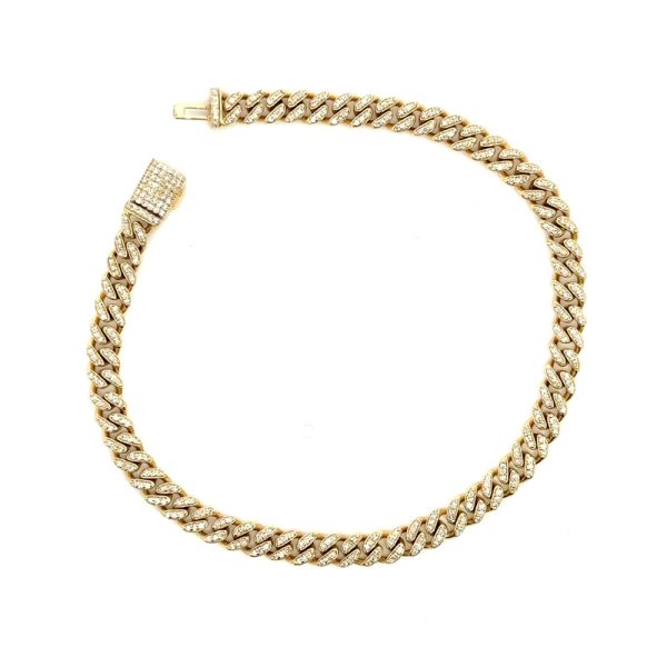 Round Cuban Link Diamond Bracelet Yellow Gold Side