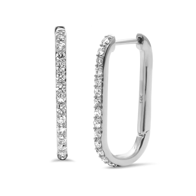 Diamond Elongated Hoop Earrings 3