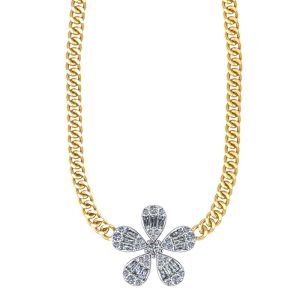Link Necklace with Diamond Flower Piece G2
