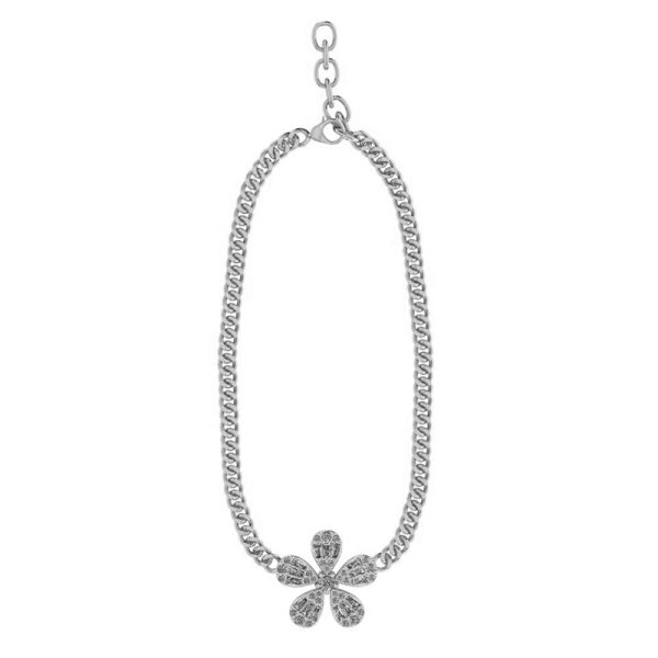 Link Necklace with Diamond Flower Piece W1