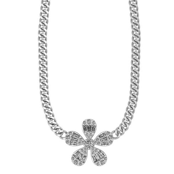 Link Necklace with Diamond Flower Piece W2