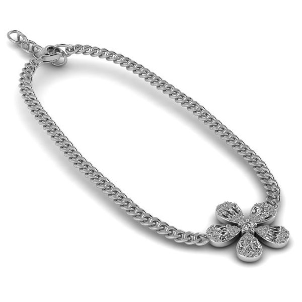 Link Necklace with Diamond Flower Piece W3