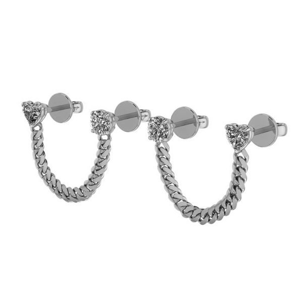 Round and Heart Diamond Cuban Link Earrings W2 Dual