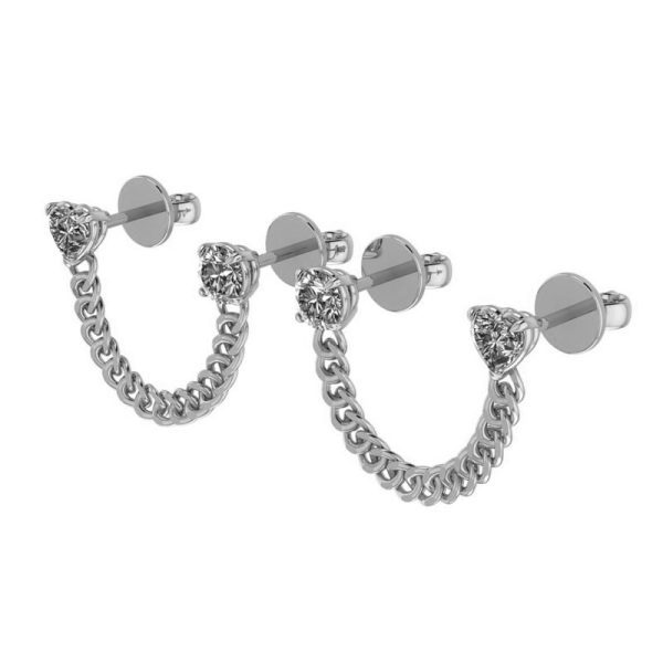 Round and Heart Diamond Link Earrings W1 Dual