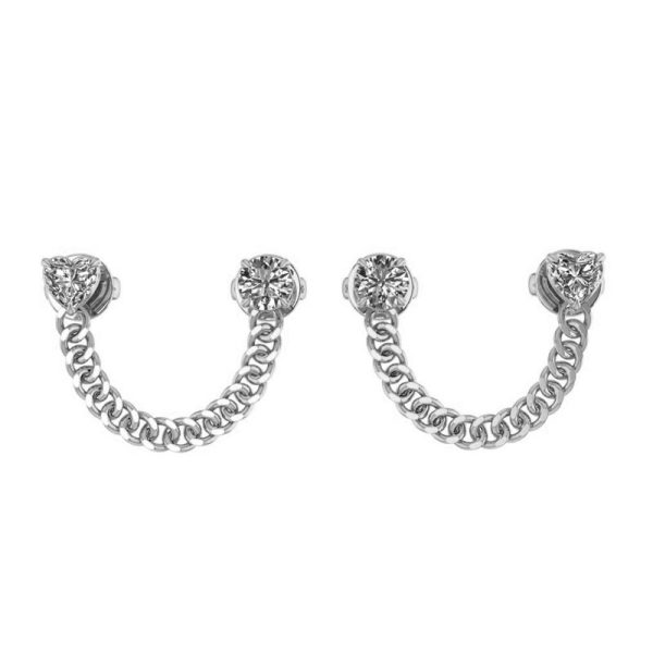 Round and Heart Diamond Link Earrings W3 Dual