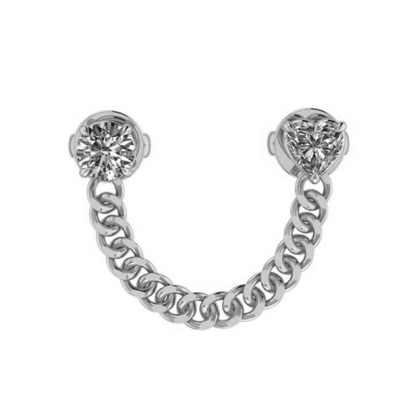 Round and Heart Diamond Link Earrings W3 Single