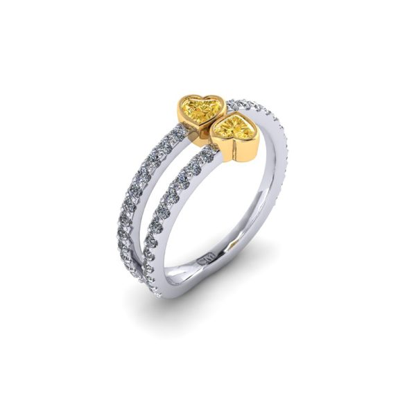 Double Yellow Diamond Hearts Ring 1